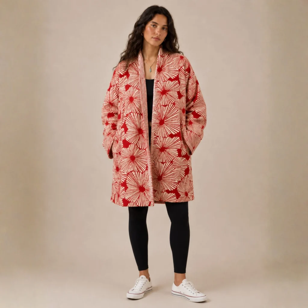 Selene Jacket, Color rojo brillante con flores