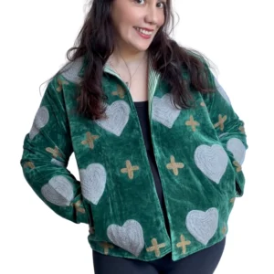 Lakshmi Jacket. Color verde pino con corazones