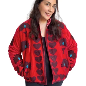 Lakshmi Jacket. Color rojo cereza con abanicos