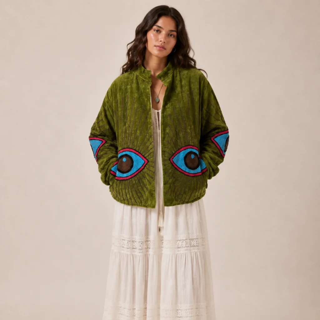 Lakshmi Jacket. Color verde manzana con ojo protector